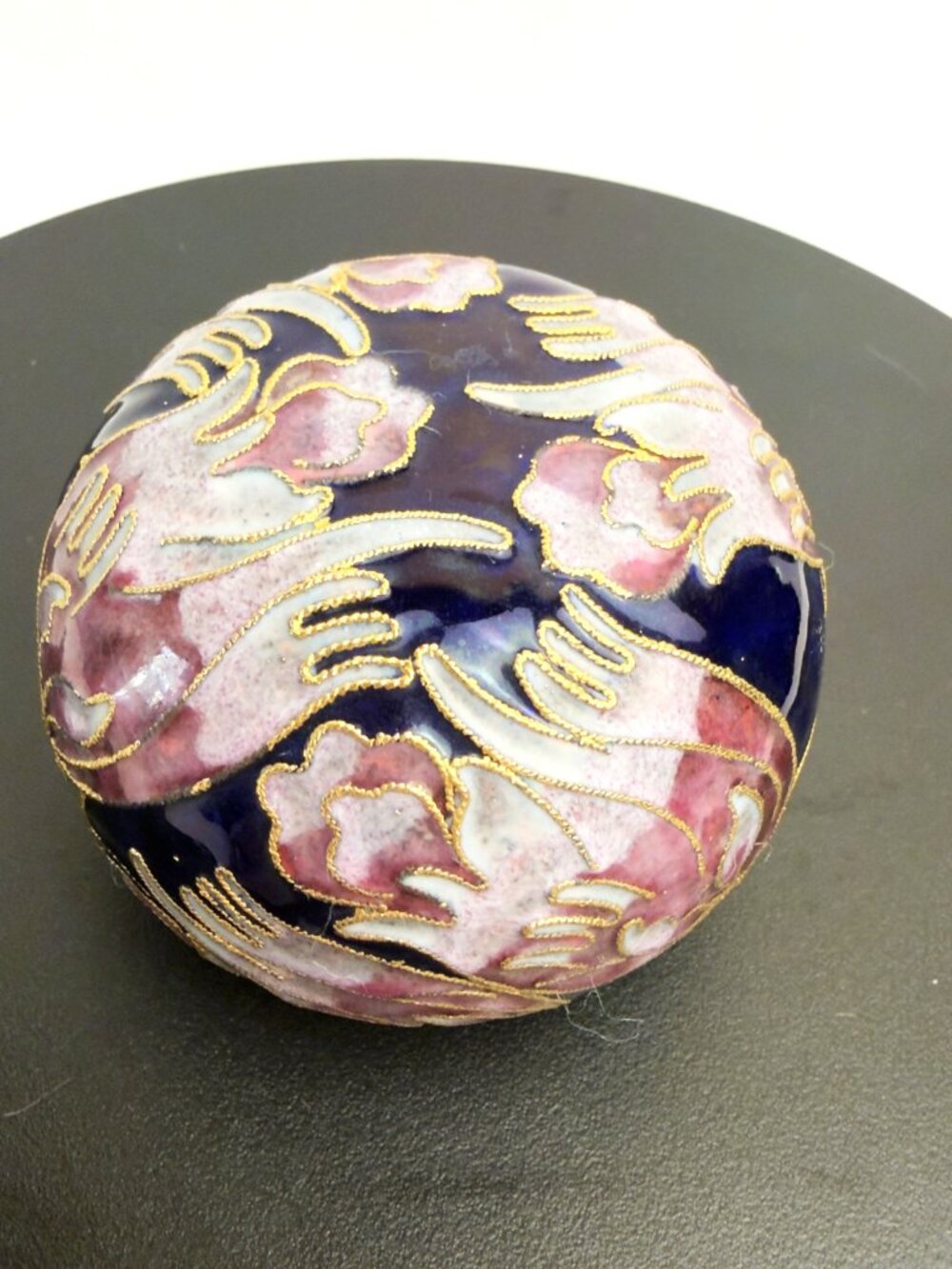 Cloisonné Floral Paperweight Vintage Black Enamel Sphere Chinese Decorative Art
